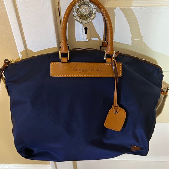 Dooney & Bourke Florentine Vachetta Nylon leather Trim Handbag Satchel Navy - Picture 4 of 15